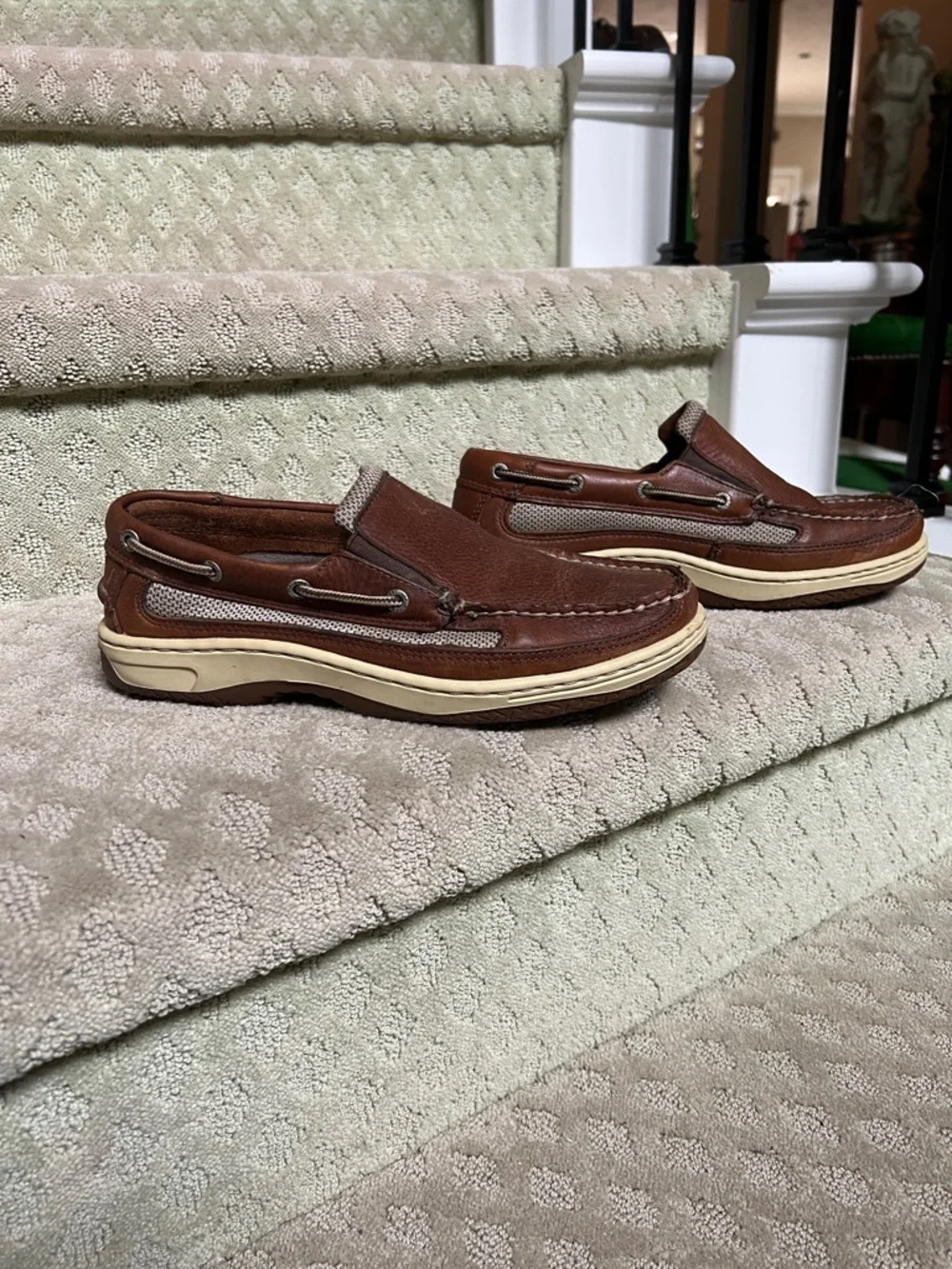 Sperry Chestnut Leather Slip-On Boat Shoes with Cream Sole - Picture 3 of 6